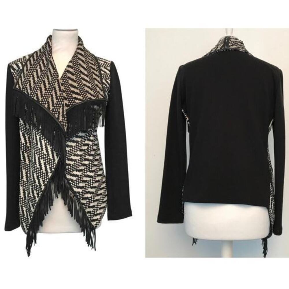 Pinko Fringed‎ Knitwear Black White Blazer Bolero Bohemian Size 10